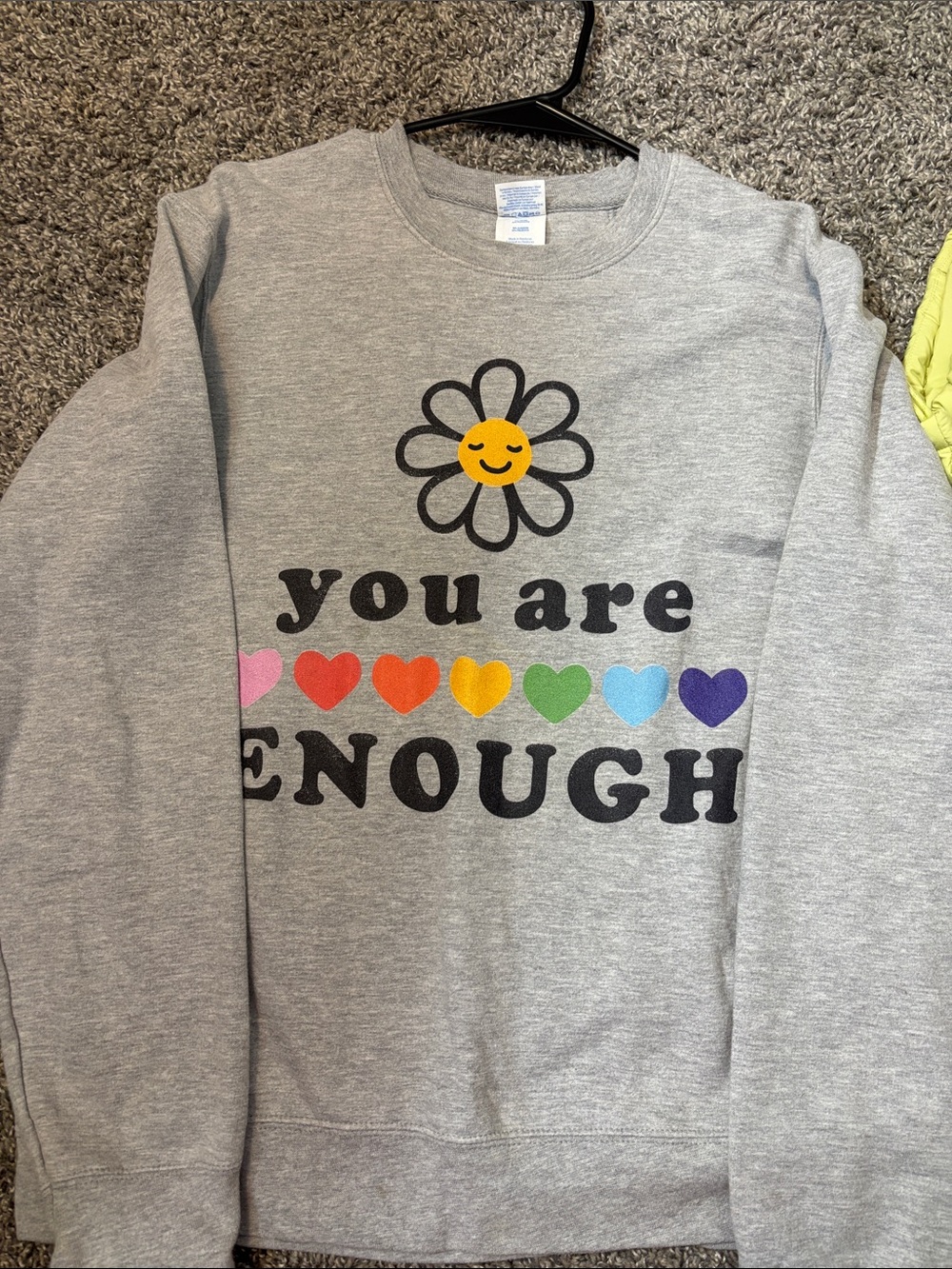 Grey Crewneck Sweatshirt - You Are Enough Rainbow Heart Design